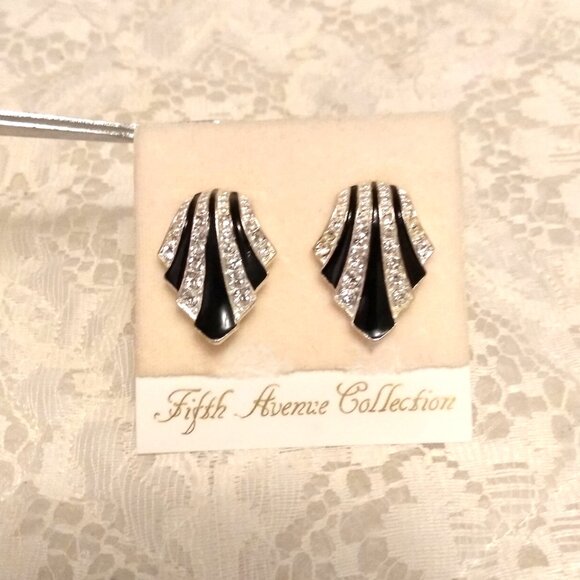 Vintage White Clear Cubic Zirconia Silver Tone Earrings Non-Pierced Clip - Picture 3 of 9
